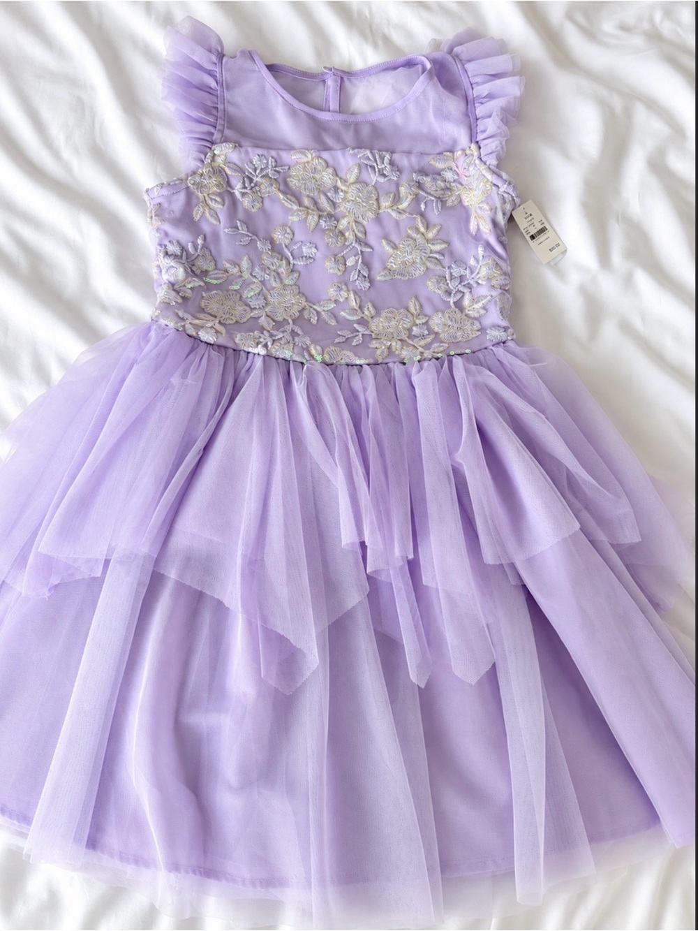 Lilac Floral Tulle Party Dress for Girls